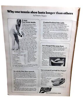1977 Puma Hard Court Tennis Shoes Pancho Segura Vintage Print Ad